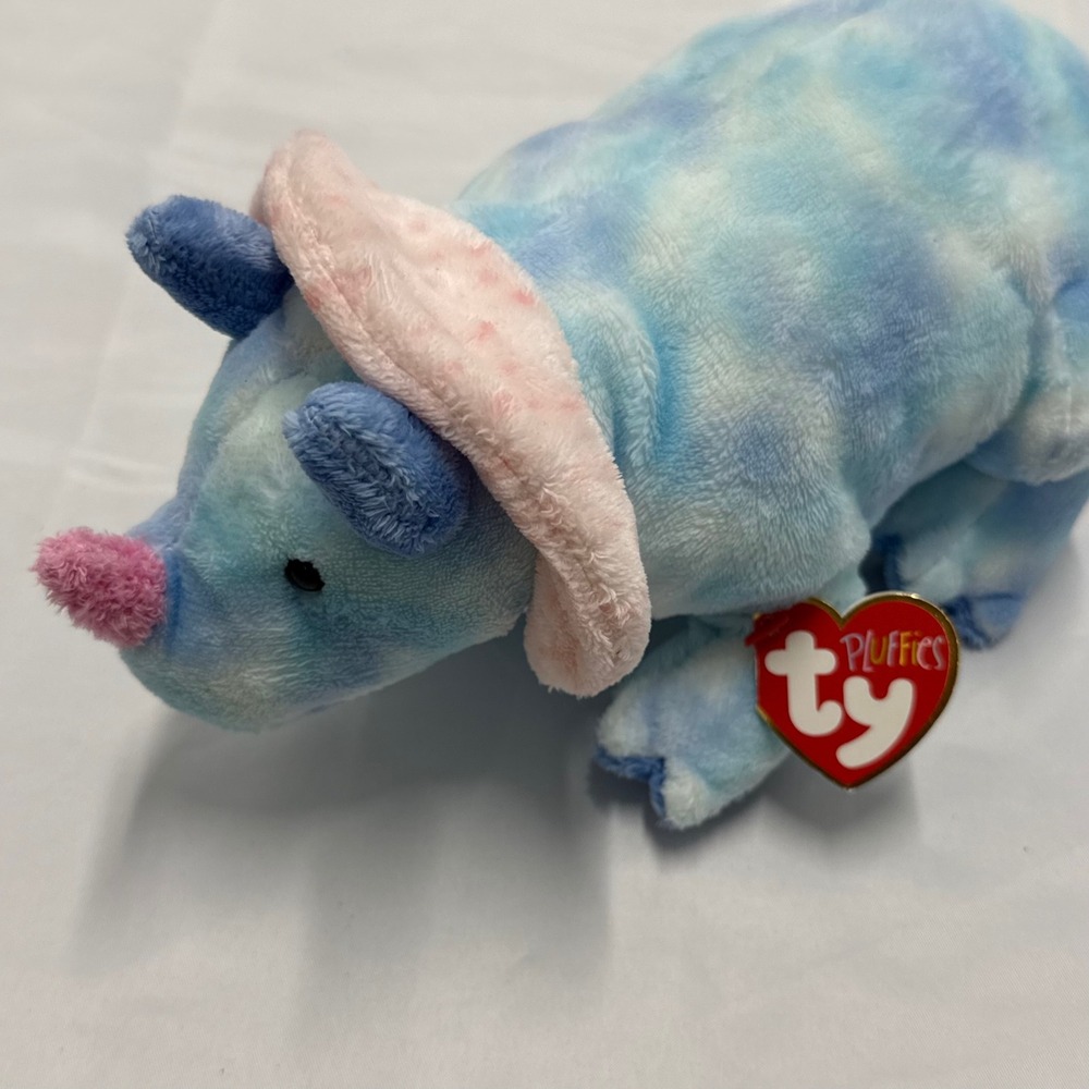Ty Pluffies Tromps Triceratops Dinosaur Plush Blue Tie Dye Stuffed Animal 2005 - Picture 3 of 8